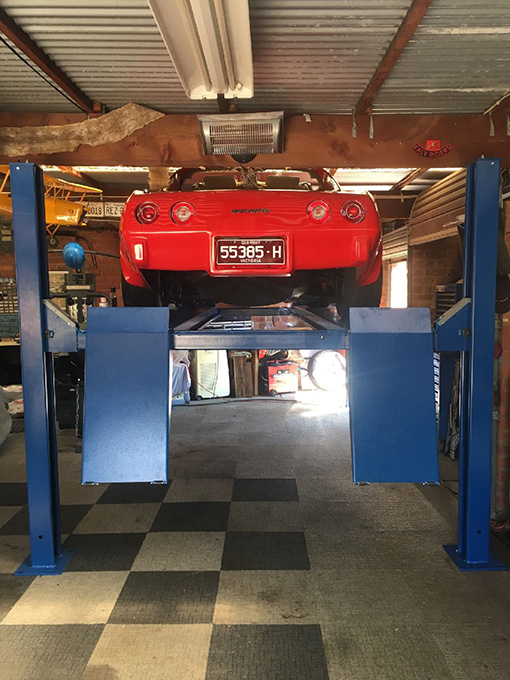 Classic Corvette on Joels Garage Gear Hoist