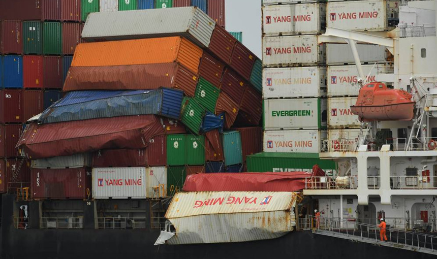 Shipping containers falling